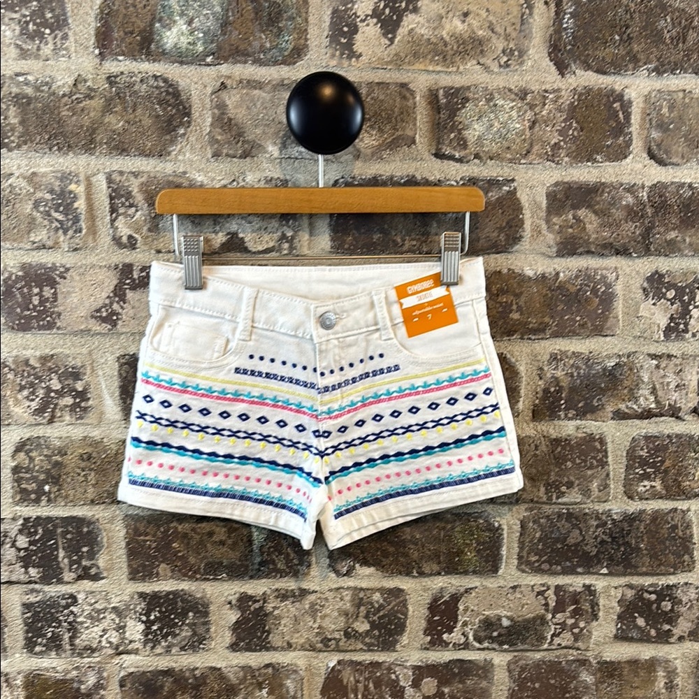 NWT Gymboree Colorfully Stitched White Denim Shorts  Girls Sz 7